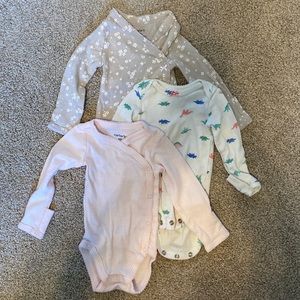 Bundle of (3) Carters NB baby girl long sleeve tops